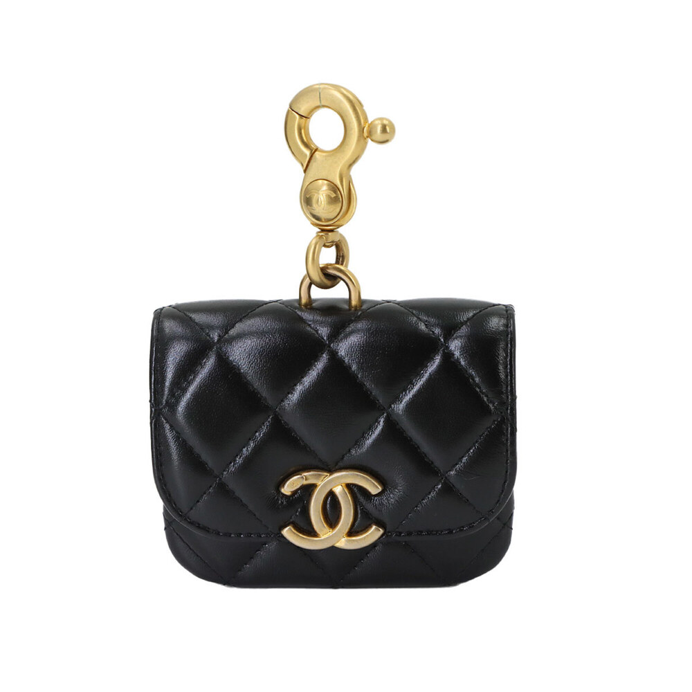 Chanel Matelassé Mini Accessory Bag Charm Handbag Pouch Leather Black Gold Ha...